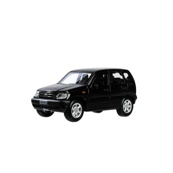 Машина металл LADA NIVA длина 12 см, двери, багаж, инерц, черный, кор. Технопарк в кор.2*36шт