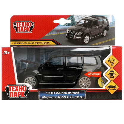 Машина металл свет-звук MITSUBISHI pajero 4wd turbo,14,5 см, двери, инерция Технопарк в кор.2*24шт