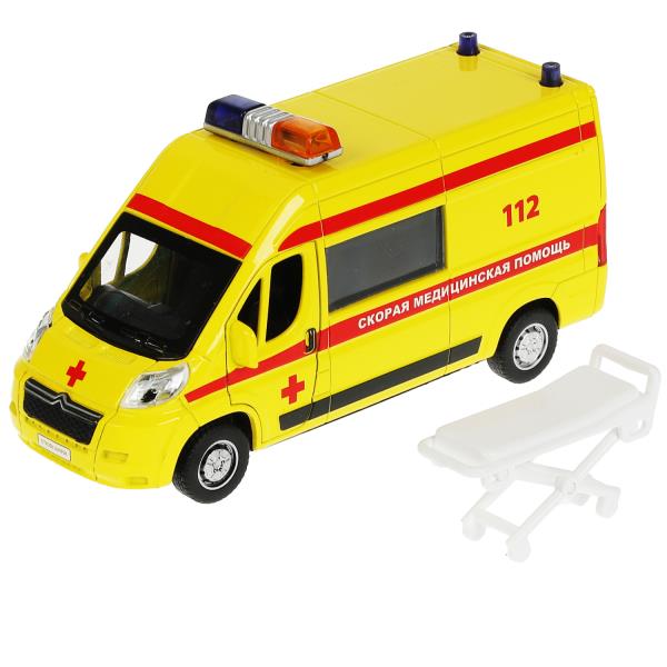 Машина металл CITROEN JUMPER РЕАНИМАЦИЯ 14 см, двер, баг, инер, желтая, кор. Технопарк в кор.2*36шт