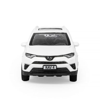 Машина металл TOYOTA RAV4 длина 12 см, двери, багаж, инерц, белый, кор. Технопарк в кор.2*36шт