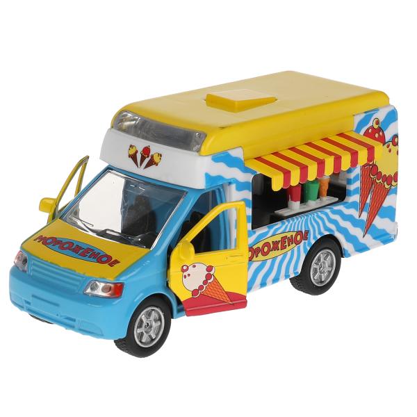 Машина металл фургон мороженое 14,5 см, свет+звук, открыв. двери, багаж.,ТМ "Технопарк" в кор.2*24шт