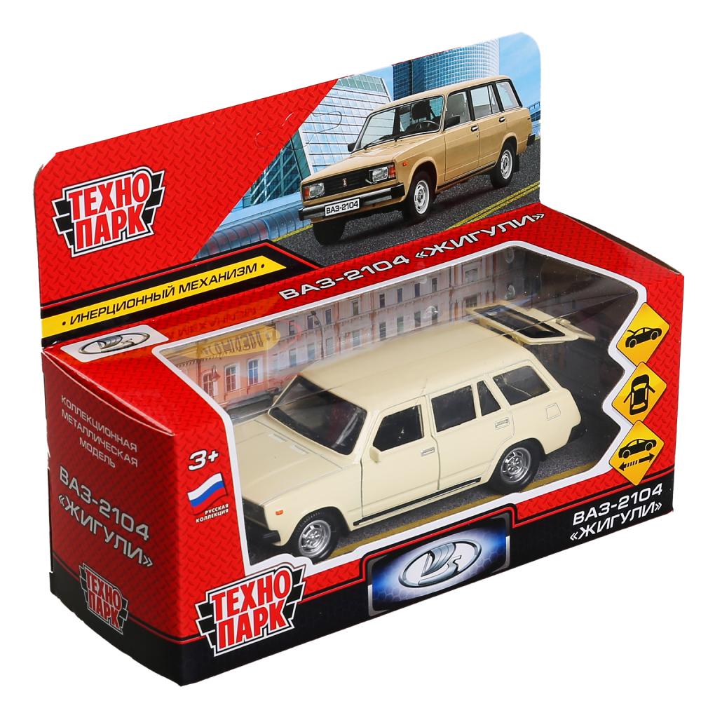 Машина металл ВАЗ-2104 ЖИГУЛИ длина 12 см, двери, багаж, инерц,бежевый, кор. Технопарк в кор.2*36шт