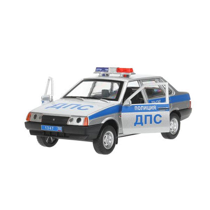 Машина металл свет-звук LADA ваз-21099 13cm,ПОЛИЦИЯ серебряный кор.технопарк Технопарк в кор.2*36шт