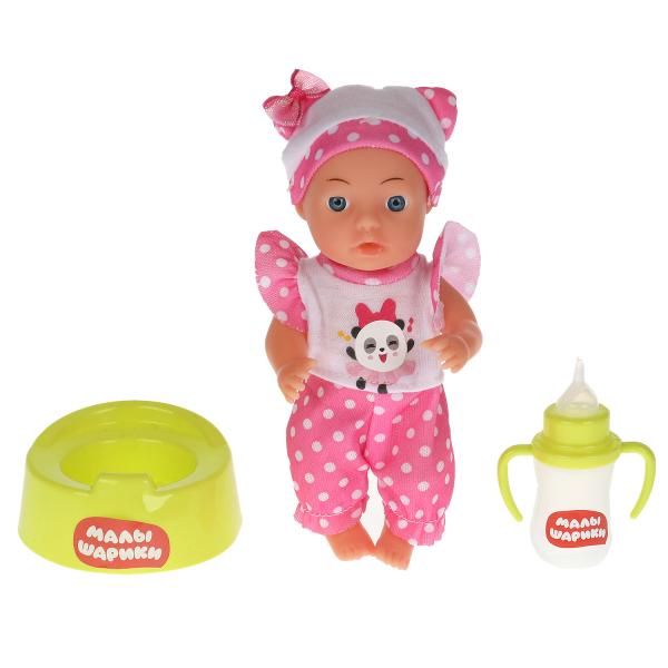 Кукла без озвуч МАЛЫШАРИКИ Пандочка 15см, пьет,писает,горшок, бутылочка,в кор. КАРАПУЗ в кор.84шт