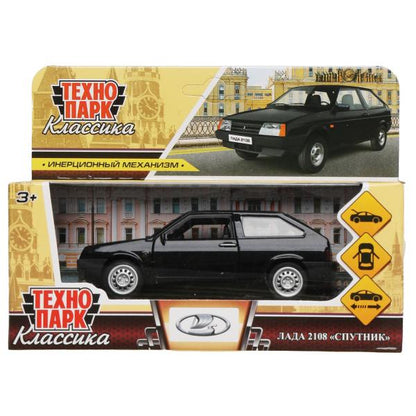 Машина металл LADA -2108 "СПУТНИК", 11,7 см, двери, баг., ин., черный, кор. Технопарк в кор.2*36шт