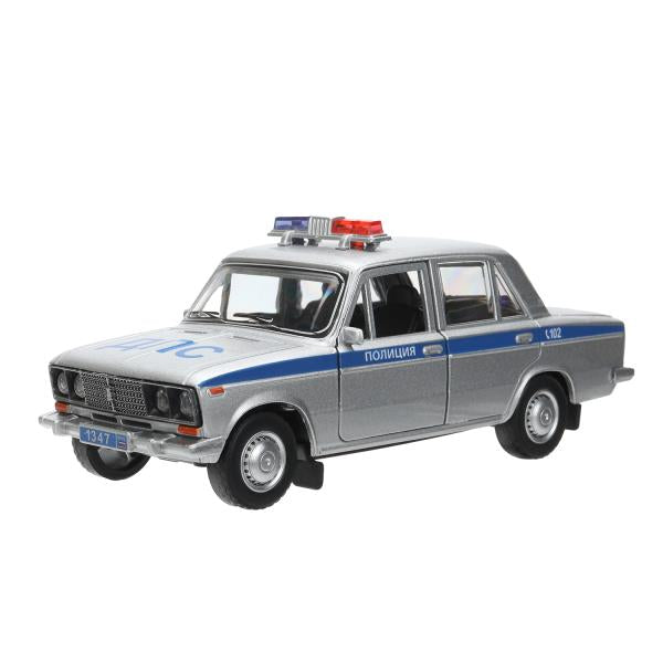 Машина металл свет-звук LADA ВАЗ-2106 13 cm,ПОЛИЦИЯ серебряный кор.технопарк Технопарк в кор.2*36шт