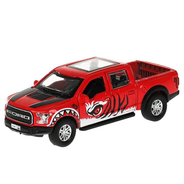 Машина металл FORD F150 RAPTOR ХИЩНИКИ 12 см, двер, баг, инер, красный, кор. Технопарк в кор.2*36шт