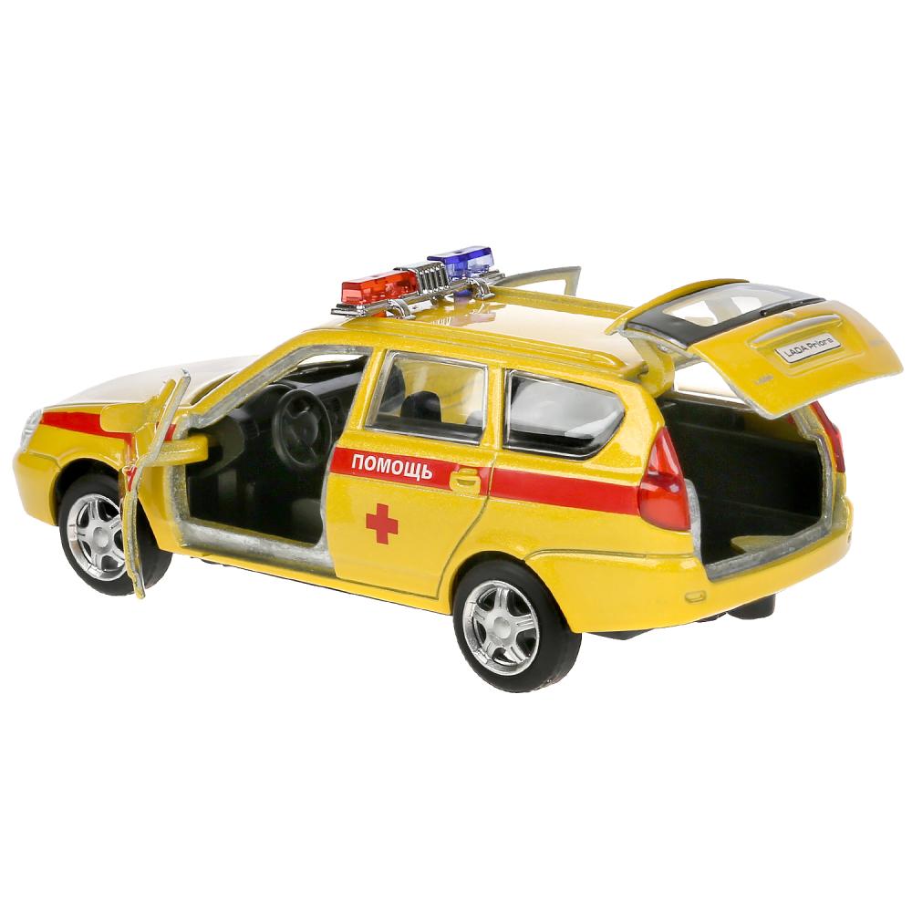 Машина металл свет-звук LADA PRIORA РЕАНИМАЦИЯ 12 см, двери, багаж, в кор. Технопарк в кор.2*36шт