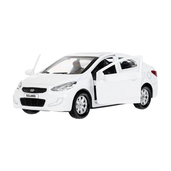 Машина металл HYUNDAI SOLARIS, 12 см, двери, багажн, инерц, белый, кор. Технопарк в кор.2*36шт