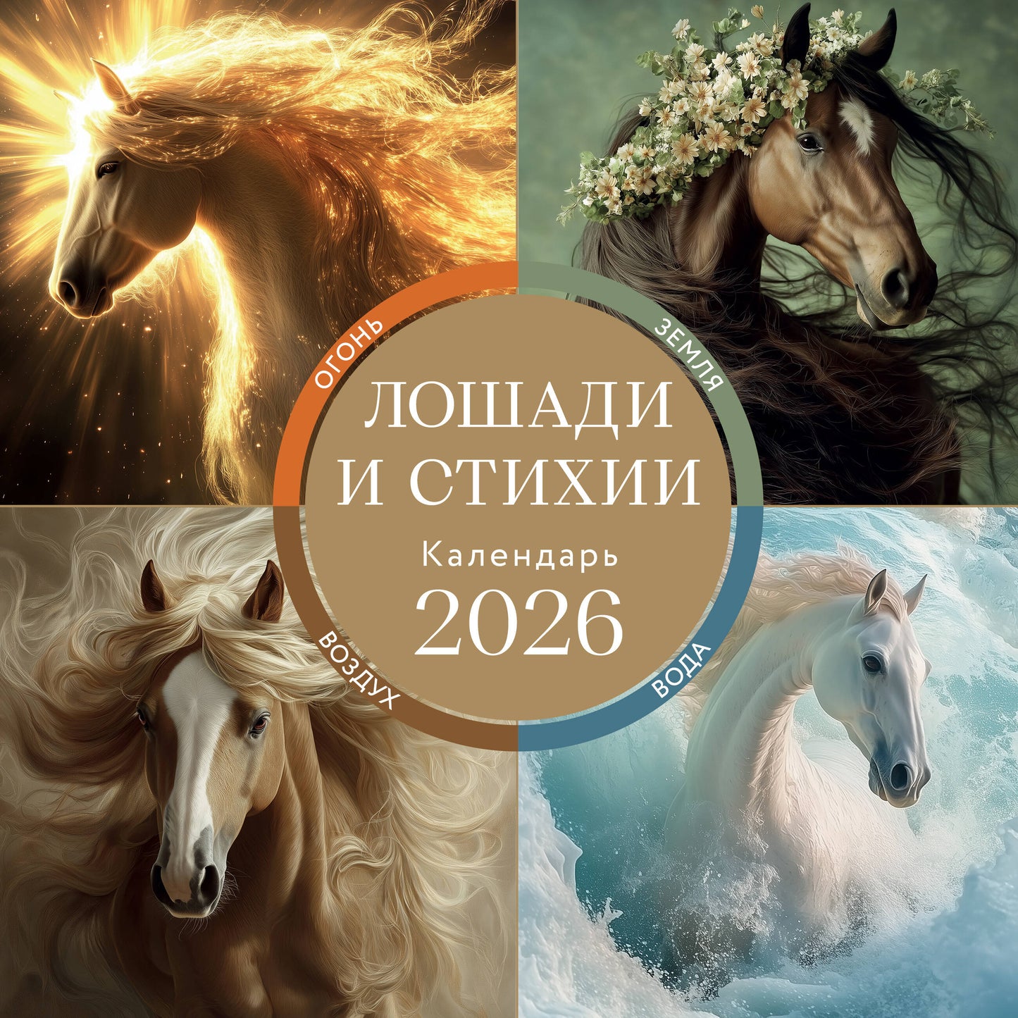 ЛОШАДИ И СТИХИИ. Земля, Воздух, Вода, Огонь. Календарь настенный на 2026 год (300х300 мм)