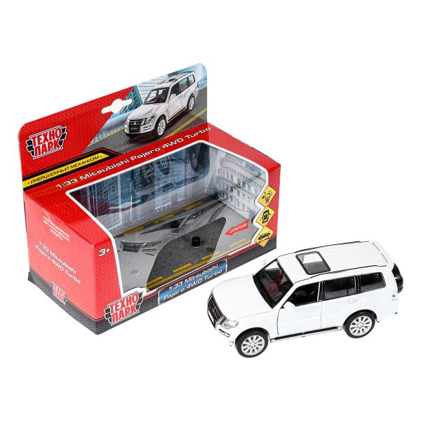 Машина металл свет-звук MITSUBISHI pajero 4wd turbo,14,5 см, двери, инерция Технопарк в кор.2*24шт