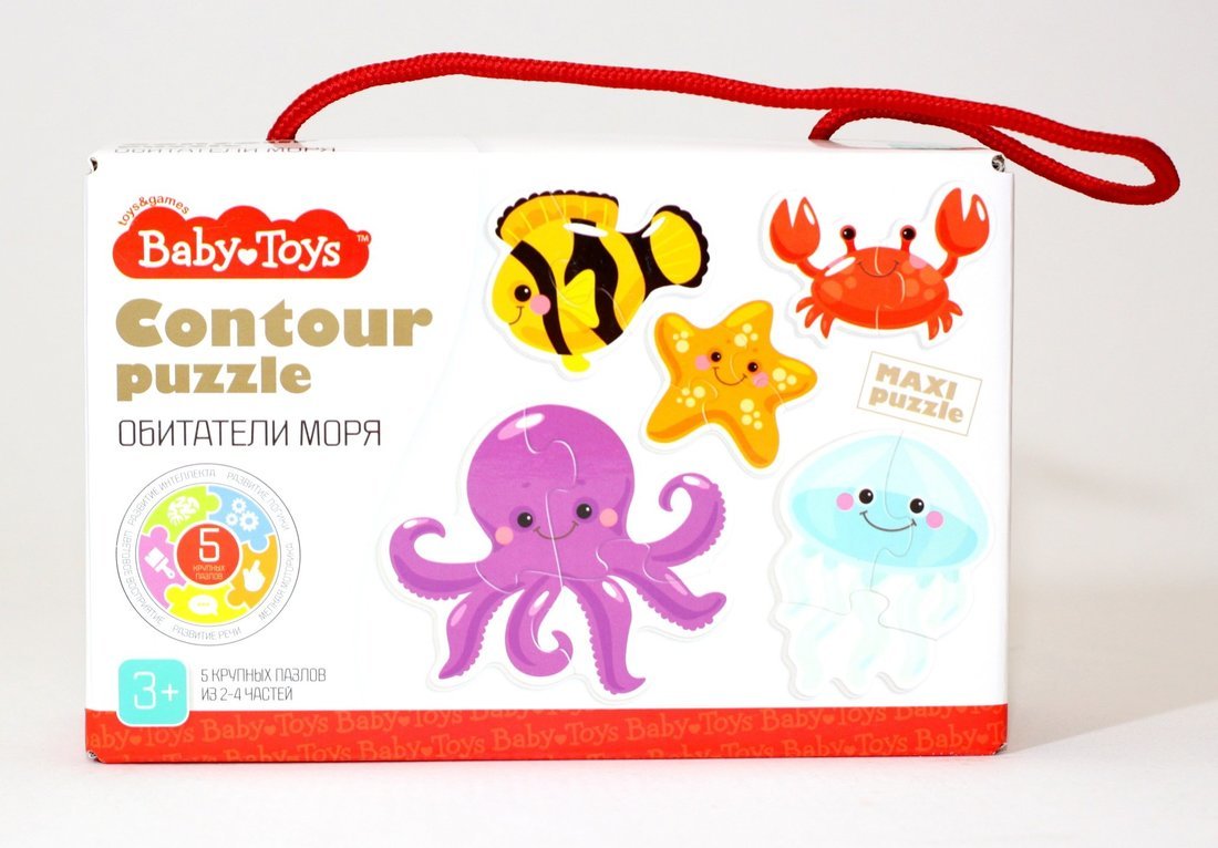 Пазлы контурные "Обитатели моря" Baby Toys (5 карт. 14 дет)