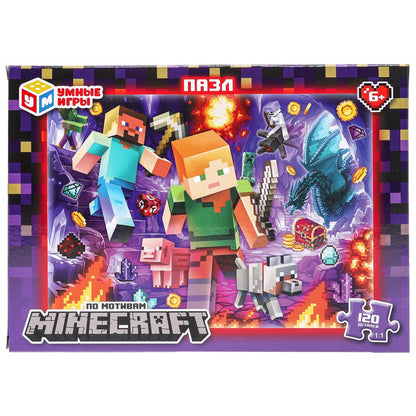 По мотивам Minecraft. Пазлы в коробке 120 деталей. 180х130х25 мм. Умные игры в уп.8шт в кор.8уп
