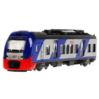 Технопарк. Электропоезд "Пассажирский" арт. ELTRAIN-17-BUSR 17 см, металл,двери, инерц, синий, в кор