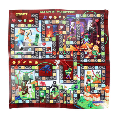 По мотивам Майнкрафт. Настольная игра-ходилка в треугольной кор. 300х300х50мм. Умные игры в кор.20шт