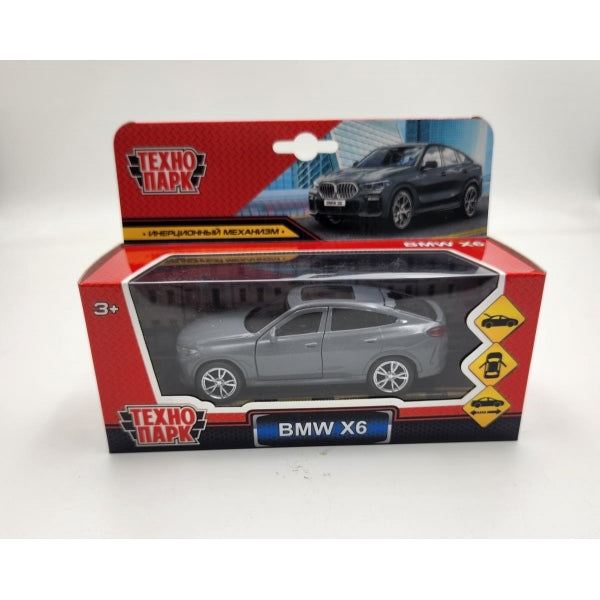Машина металл BMW X6 длина 12 см, двери, багаж, инер, темно серый, кор. Технопарк в кор.2*36шт