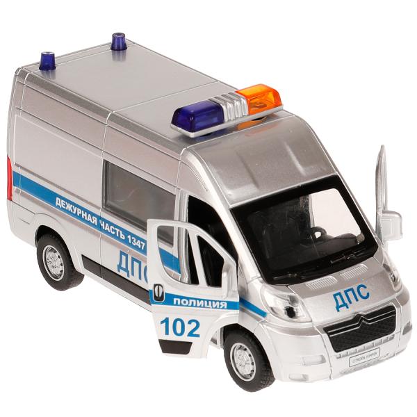 JUMPER-14POL-SRМашина металл CITROEN JUMPER ПОЛИЦИЯ 14 см, двер, баг, инер, серебр, кор. Технопарк в
