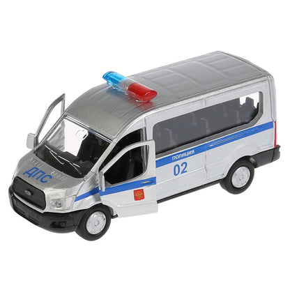 Машина металл FORD Transit полиция 12см, открыв. двери, инерц. в кор. Технопарк в кор.2*24шт