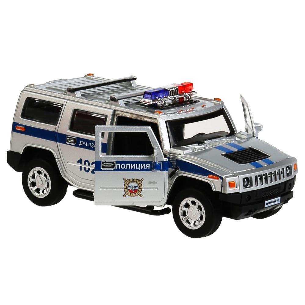 Машина металл "hummer h2 полиция" 12см, откр.двери, инерц, серебристый в кор. Технопарк в кор.2*36шт