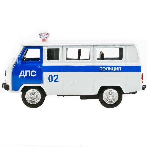 МАШИНА "ТЕХНОПАРК" МЕТАЛЛ. ИНЕРЦ. УАЗ 39625 ПОЛИЦИЯ ДПС, ОТКРЫВ. ДВЕРИ 6402 В РУСС.КОР. в кор.2*72шт