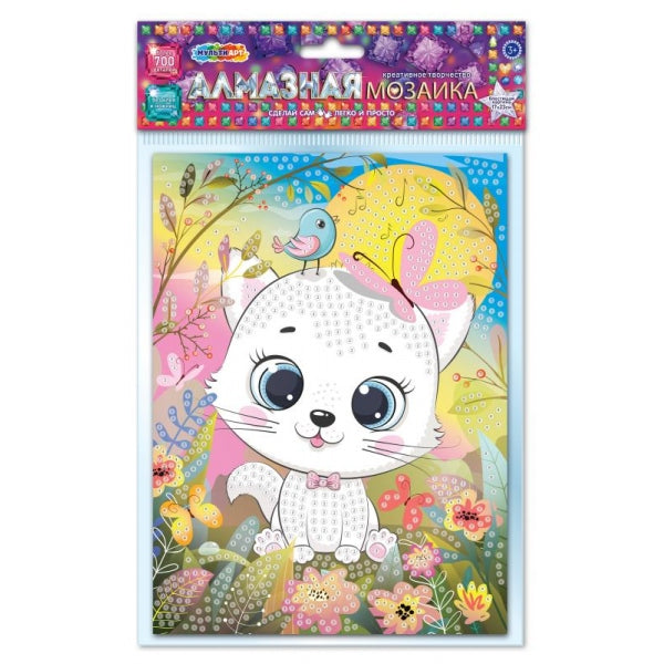 Алмазная мозаика 17*23 котик МУЛЬТИ АРТ в кор.100шт