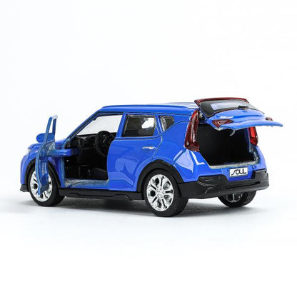Машина металл KIA soul длина 12 см, двери, багаж., инерц, синий, кор. Технопарк в кор.2*36шт