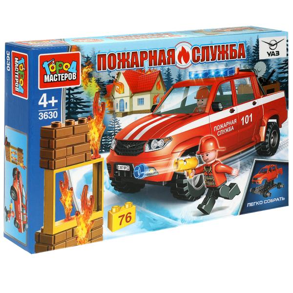 UAZ конструктор uaz PICKUP ПОЖАРНАЯ СЛУЖБА, 76 дет. Город мастеров в кор.36шт