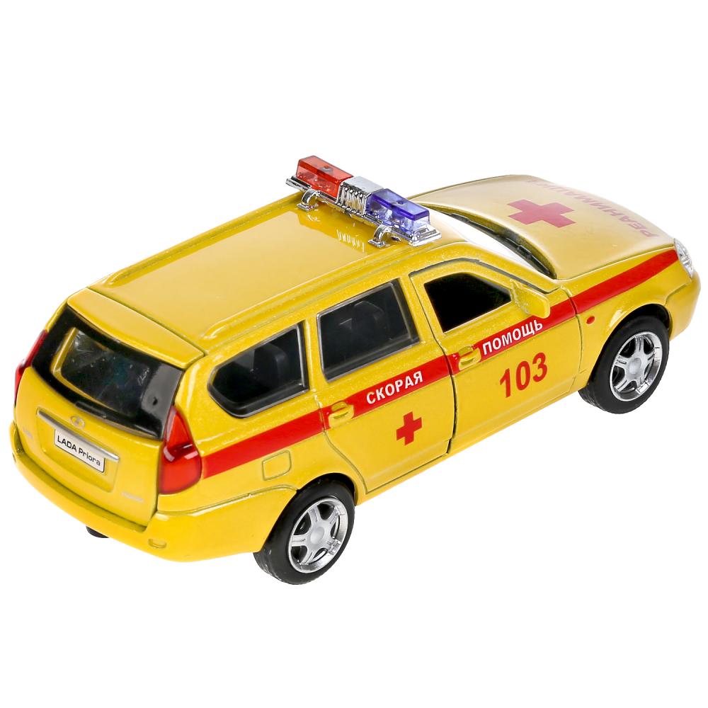 Машина металл свет-звук LADA PRIORA РЕАНИМАЦИЯ 12 см, двери, багаж, в кор. Технопарк в кор.2*36шт