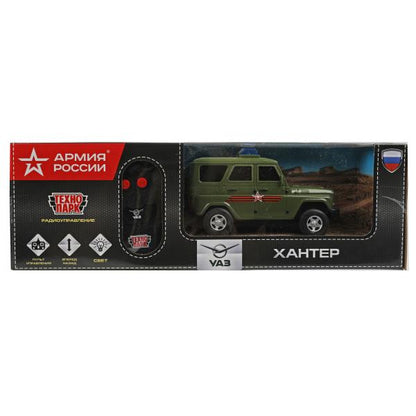 Технопарк. Машина р/у "УАЗ Hunter. Армия России" 15 см, свет, зеленый, кор. арт.HUNTER-15RCARR-GN
