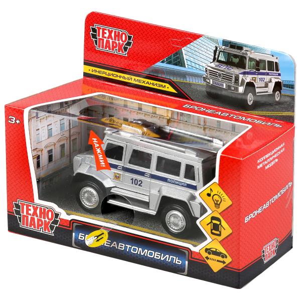 Машина металл свет-звук "бронеавтомобиль полиция" 12см, инерц., серебристый. Технопарк в кор.2*36шт