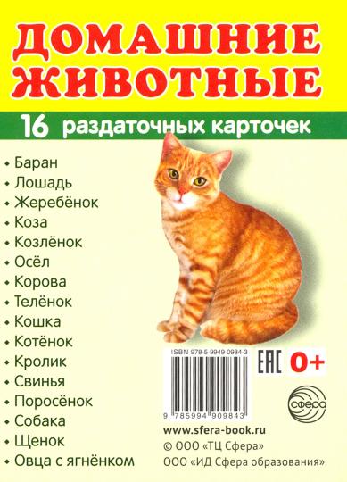 Раздаточные  "Домашние животные".16 раздаточных карточек с текстом