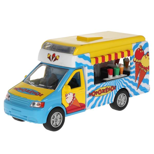 Машина металл фургон мороженое 14,5 см, свет+звук, открыв. двери, багаж.,ТМ "Технопарк" в кор.2*24шт