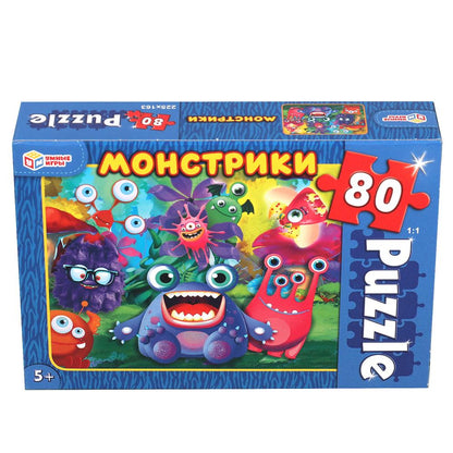 Монстрики. пазлы классические в коробке. пазл 80 деталей. настольные игры Умные игры уп16шт в кор8уп