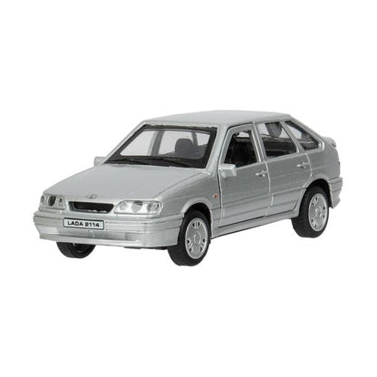 Машина металл LADA-2114 "SAMARA" 12 см, двери, багаж, инерц, серебрист, кор. Технопарк в кор.2*36шт