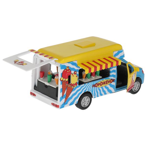 Машина металл фургон мороженое 14,5 см, свет+звук, открыв. двери, багаж.,ТМ "Технопарк" в кор.2*24шт
