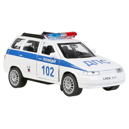 SB-16-67-P(W)-WB 298071 Машина металл LADA 111 ПОЛИЦИЯ, 12 см, дв., багаж., инерц., кор. Технопарк в