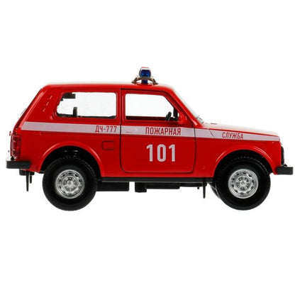 Технопарк. Гараж "Пожарная часть" пластик 20,5 см, + машинка LADA 4x4, крас, арт.GARAGESMA-20PLFRI-L