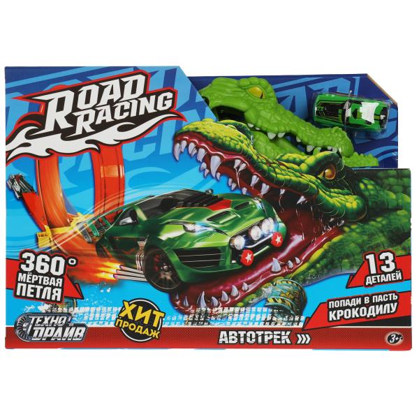 Автотрек с катапультой, крокодил, кор.36*25*9,5см ТЕХНОДРАЙВ в кор.36шт