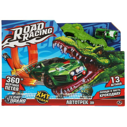 Автотрек с катапультой, крокодил, кор.36*25*9,5см ТЕХНОДРАЙВ в кор.36шт