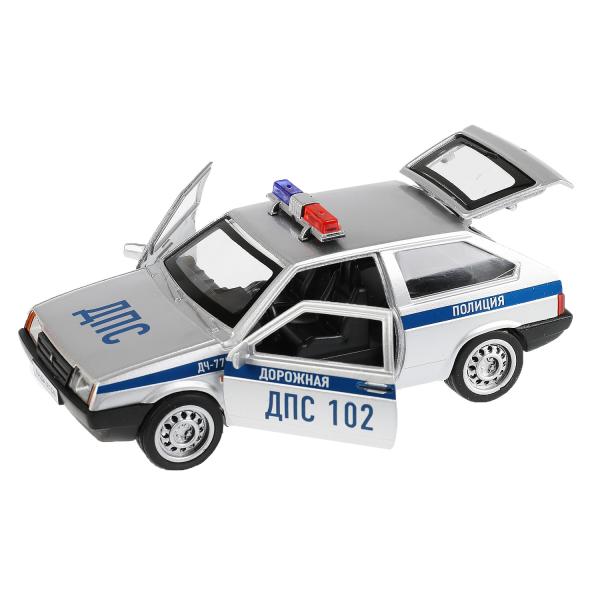 Машина металл LADA-2108 "СПУТНИК" ПОЛИЦИЯ 12 см, двери, багаж, кор. Технопарк в кор.2*36шт