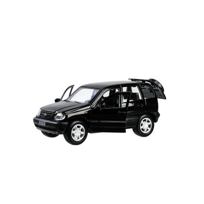 Машина металл LADA NIVA длина 12 см, двери, багаж, инерц, черный, кор. Технопарк в кор.2*36шт