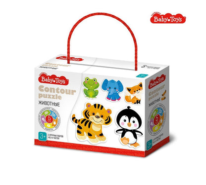 Пазлы контурные "Животные" Baby Toys (5 карт. 16 эл)