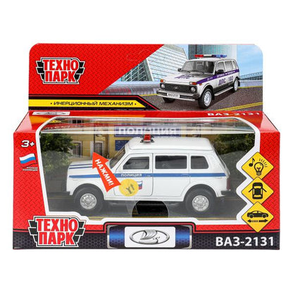 Машина металл свет-звук LADA 4x4 2131 ПОЛИЦИЯ 12,8 см, двер, баг, инр, кор.. Технопарк в кор.2*36шт