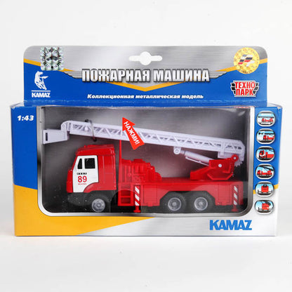 МАШИНА "ТЕХНОПАРК" МЕТАЛЛ. ИНЕРЦ. КАМАЗ ПОЖАРНАЯ, СВЕТ+ЗВУК, 1:43, ОТКРЫВ. ДВЕРИ В КОР. в кор.2*24шт