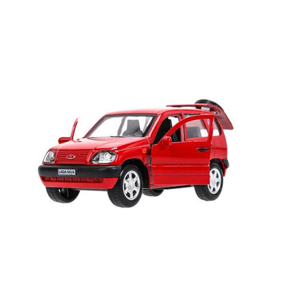 Машина металл LADA NIVA длина 12 см, двери, багаж, инерц, красный, кор. Технопарк в кор.2*36шт