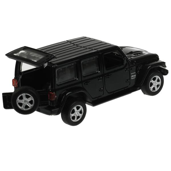 Машина металл JEEP WRANGLER SAHARA 12 см, двери, багаж, инерц, черный, кор. Технопарк в кор.2*36шт