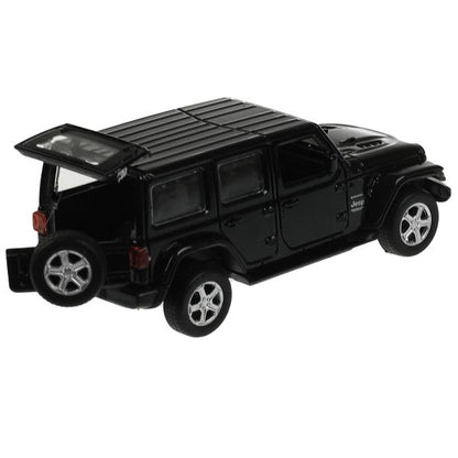 Машина металл JEEP WRANGLER SAHARA 12 см, двери, багаж, инерц, черный, кор. Технопарк в кор.2*36шт