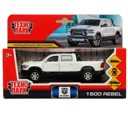 RAM1500-13-WH336807 Машина металл DODGE RAM 1500 REBEL 13 см, двери, багаж, инер, белый, кор. Техноп