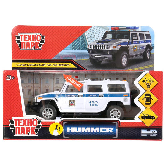 Машина металл свет-звук HUMMER "hummer h2 полиция" 12см, инерц., белый в кор. Технопарк в кор.2*36шт