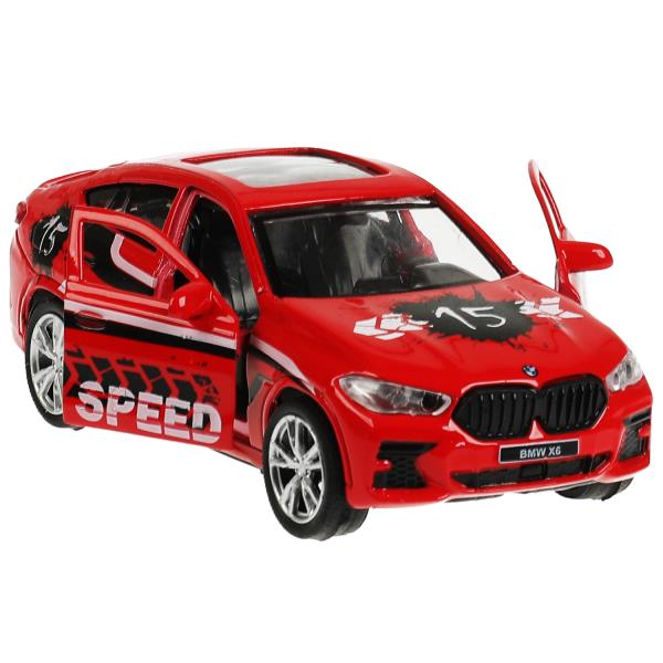 Машина металл BMW X6 СПОРТ длина 12 см, двери, багаж, инерция, красный, кор. Технопарк в кор.2*36шт